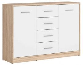 Široka komoda Nepo Plus - Sonoma hrast/bela