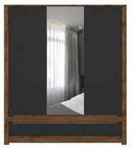Black Red White - Garderobna omara z ogledalom Russo - Aprilski hrast/mat črna