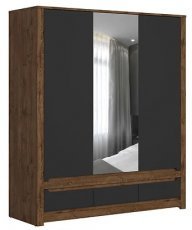 Garderobna omara z ogledalom Russo - Aprilski hrast/mat črna