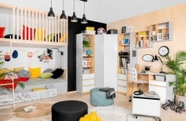 Otroška soba Nandu - svetlo siva/poljski hrast/bela sijaj