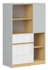 Regal Nandu - Svetlo siva/poljski hrast/bela sijaj