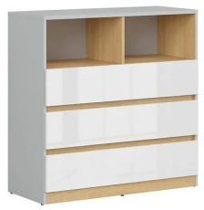 Komoda Nandu - Svetlo siva/poljski hrast/bela sijaj