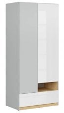 Garderobna omara Nandu - Svetlo siva/poljski hrast/bela sijaj