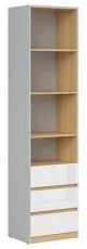 Regal s tremi predali Nandu - Svetlo siva/poljski hrast/bela sijaj