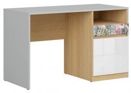 Pisalna miza z digitalnim potiskom Nandu - Svetlo siva/poljski hrast/bela sijaj/nalepka