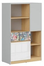 Regal Nandu - Svetlo siva/poljski hrast/bela sijaj/nalepka