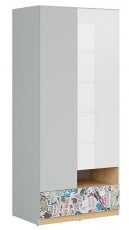 Garderobna omara Nandu - Svetlo siva/poljski hrast/bela sijaj/nalepka