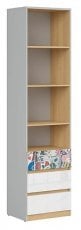 Regal s tremi predali Nandu - svetlo siva/poljski hrast/bela sijaj/nalepka