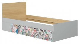 Postelja Nandu - 90x200 cm - Svetlo siva/poljski hrast/bela sijaj/nalepka