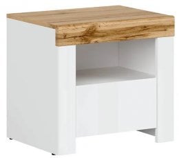 Nočna omarica Holten - Bela/wotan hrast/bela sijaj