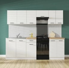 Kuhinjski sestav Junona Line 230 cm - bela/kreda sijaj