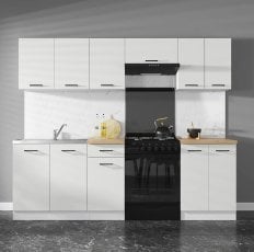 Kuhinjski sestav Junona Line 240 cm - bela/kreda sijaj