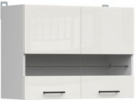 Zgornja omara z vitrino Junona Line - bela/kreda sijaj - 80 сm