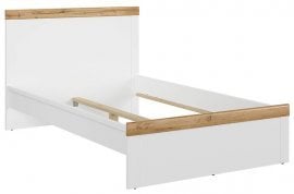 Krevet Holten - 120x200 cm - Bijela/wotan hrast/bijeli visoki sjaj