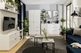 Dnevna soba in spalnica Forn - Bela sijaj/bela visok sijaj