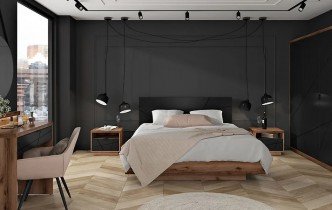Black Red White - Dnevna soba in spalnica Forn - Temni delano hrast/mat črna