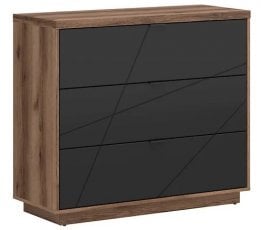 Komoda s tremi predali Forn - Temni delano hrast/mat črna