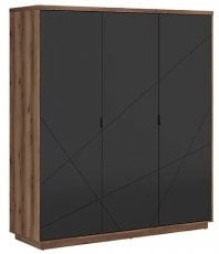 Garderobna trivratna omara Forn - Temni delano hrast/mat črna