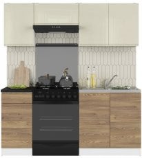 Kuhinjski sestav Junona Line 180 cm - bela/vanilijev sijaj/zlati sibinjski macesen