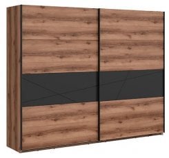 Garderobna omara z drsnimi vrati Forn - Temni delano hrast/mat črna - 270 cm