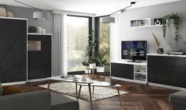 Dnevna soba in spalnica Forn - Bela sijaj/mat črna