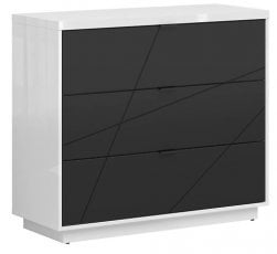 Komoda s tremi predali Forn - Bela sijaj/mat črna