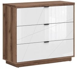 Komoda s tremi predali Forn - Temni delano hrast/bela sijaj
