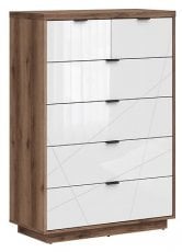 Ozka komoda Forn - Temni delano hrast/bela sijaj