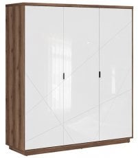 Garderobna trivratna omara Forn - Temni delano hrast/bela sijaj