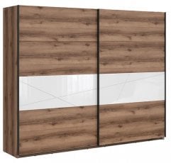 Garderobna omara z drsnimi vrati Forn - Temni delano hrast/bela sijaj - 270 cm