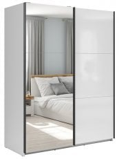 Garderobna omara z drsnimi vrati in ogledalom Tetrix 153 cm - Bela sijaj