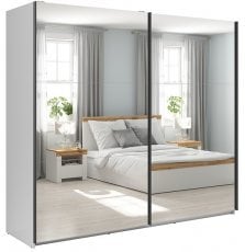 Garderobna omara z drsnimi zrcalnimi vrati Tetrix 220 cm - Bela sijaj