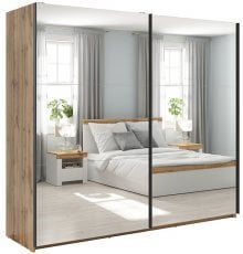 Garderobna omara z drsnimi zrcalnimi vrati Tetrix 220 cm - votan hrast