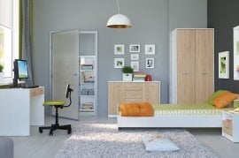 Komplet za dnevna sobo, spalnico, hodnik Nepo Plus - sonoma hrast/bel