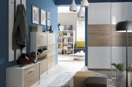 Komplet za dnevna sobo, hodnik Nepo Plus - bel/samostanski hrast