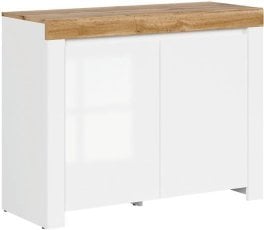 Visoka komoda Holten - bela/votan hrast/bela sijaj
