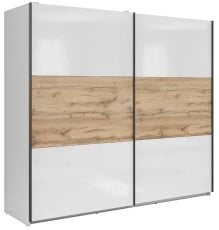 Garderobna omara Tetrix 220 cm - bela sijaj/votan hrast