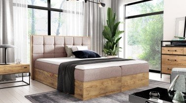 Meble Gruška - Boxspring postelja Wood 1 - 180x200 cm - hrast lancelot