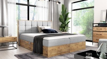 Meble Gruška - Boxspring postelja Wood 1 - 180x200 cm - hrast lancelot