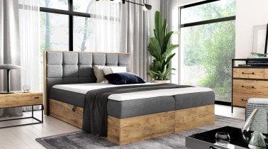 Meble Gruška - Boxspring postelja Wood 1 - 180x200 cm - hrast lancelot