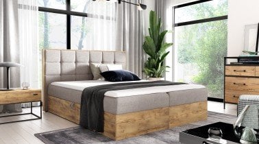 Meble Gruška - Boxspring postelja Wood 1 - 180x200 cm - hrast lancelot
