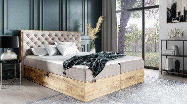 Meble Gruška - Boxspring postelja Wood 3 - 180x200 cm - hrast lancelot