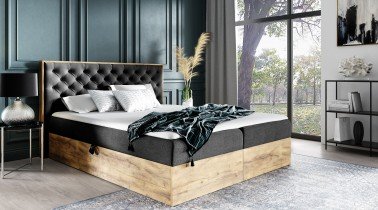 Meble Gruška - Boxspring postelja Wood 3 - 180x200 cm - hrast lancelot