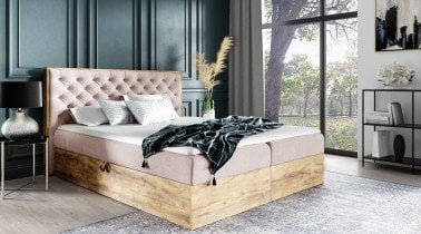 Meble Gruška - Boxspring postelja Wood 3 - 180x200 cm - hrast lancelot