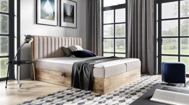 Meble Gruška - Boxspring postelja Wood 4 - 180x200 cm - hrast lancelot
