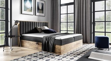 Meble Gruška - Boxspring postelja Wood 4 - 180x200 cm - hrast lancelot