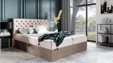 Meble Gruška - Boxspring postelja Wood 3 - 160x200 cm - temni hrast