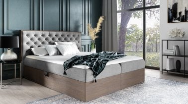Meble Gruška - Boxspring postelja Wood 3 - 160x200 cm - temni hrast
