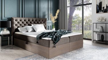 Meble Gruška - Boxspring postelja Wood 3 - 160x200 cm - temni hrast