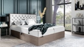 Boxspring postelja Wood 3 - 140x200 cm - temni hrast